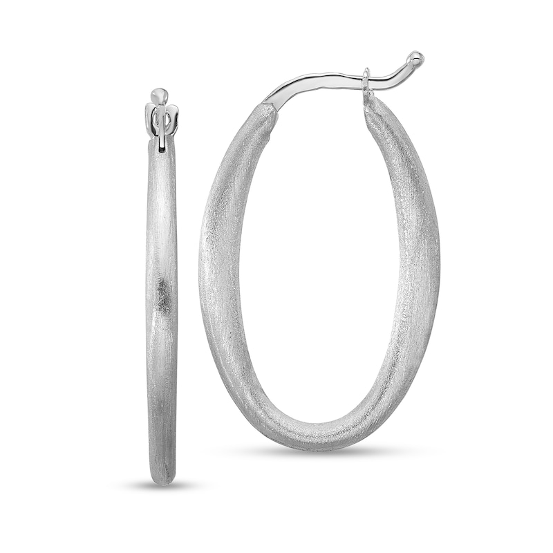 Main Image 1 of 28.4mm Brushed Oval Hoop Earrings in Sterling Silver