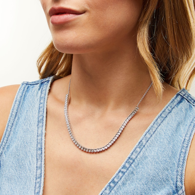 Main Image 2 of 3/4 CT. T.W. Diamond Miracle Line Necklace in Sterling Silver - 17"