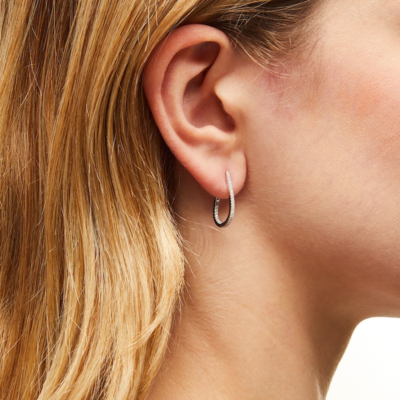 Main Image 2 of 1/4 CT. T.W. Diamond Inside-Out U-Hoop Earrings in Sterling Silver