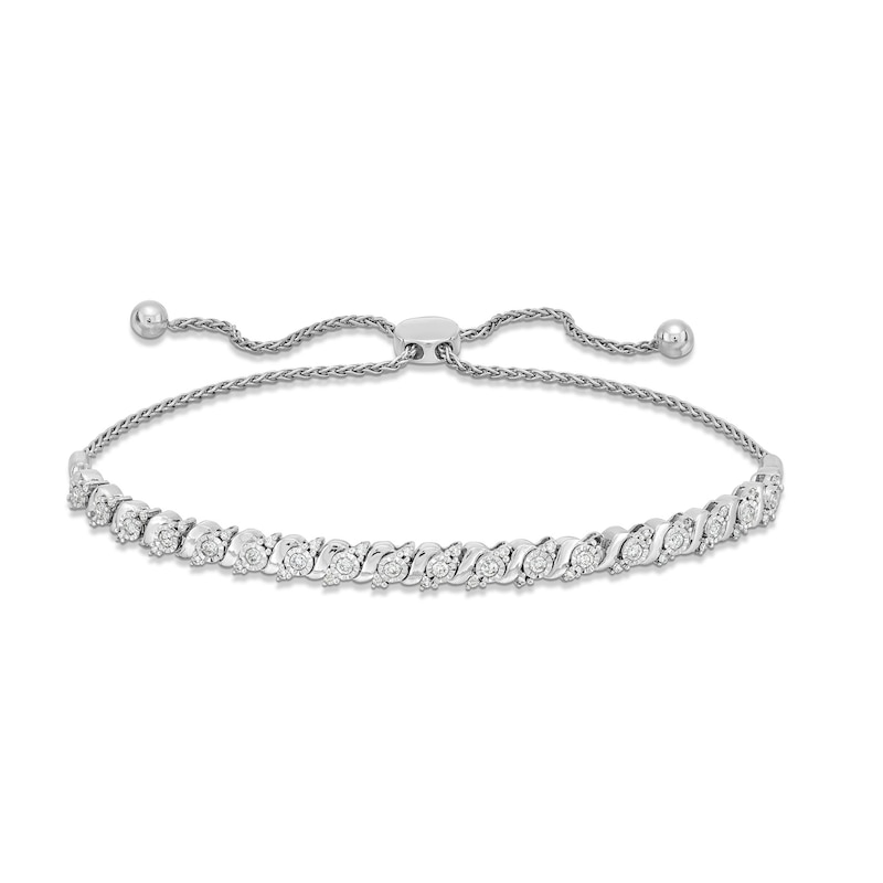 Main Image 1 of 1/2 CT. T.W. Diamond Miracle "S" Bolo Bracelet in Sterling Silver - 9.5"