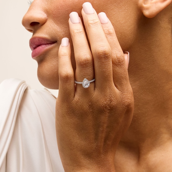 1 CT. T.w. Pear-Shaped Certified Lab-Grown Diamond Frame Engagement Ring in 14K White Gold (F/Vs2)