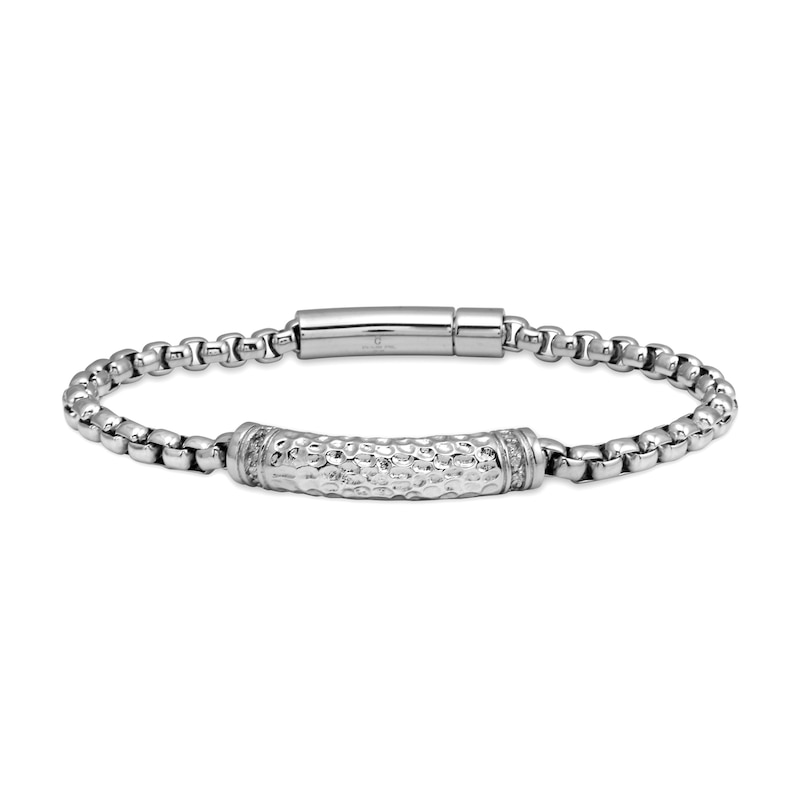 Main Image 1 of Hammered Bar Box Chain Bracelet in Stainless Steel - 8.5"