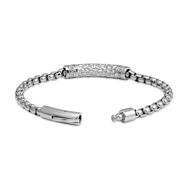 Main Image 2 of Hammered Bar Box Chain Bracelet in Stainless Steel - 8.5"