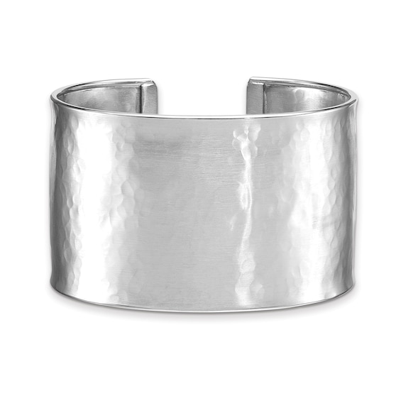 37.0mm Hammered Open Cuff Bangle in Sterling Silver