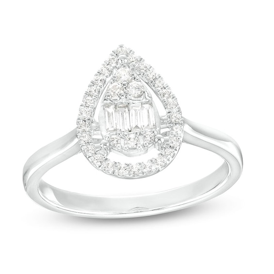 Previously Owned - 1/4 CT. T.w. Pear-Shaped Multi-Diamond Open Frame Ring in 10K White Gold