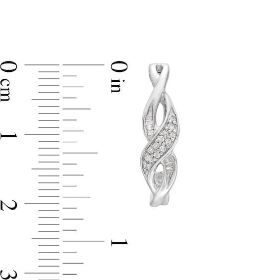 1/5 CT. T.w. Baguette and Round Diamond Infinity Twist J-Hoop Earrings in Sterling Silver