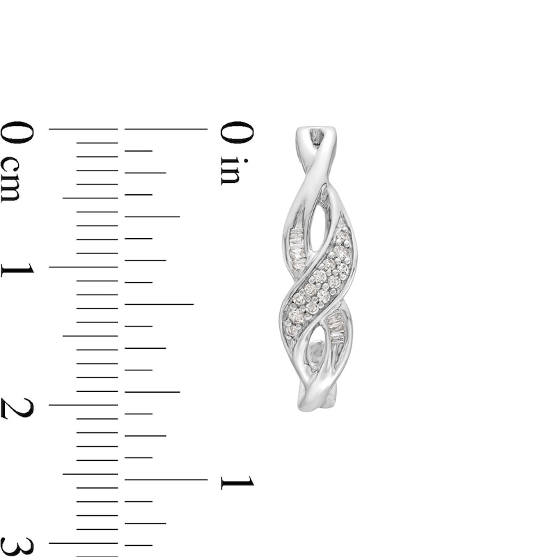 Main Image 3 of 1/5 CT. T.W. Baguette and Round Diamond Infinity Twist J-Hoop Earrings in Sterling Silver