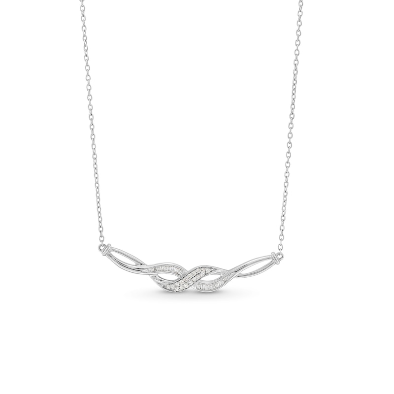 Main Image 1 of 1/5 CT. T.W. Baguette and Round Diamond Infinity Twist Necklace in Sterling Silver