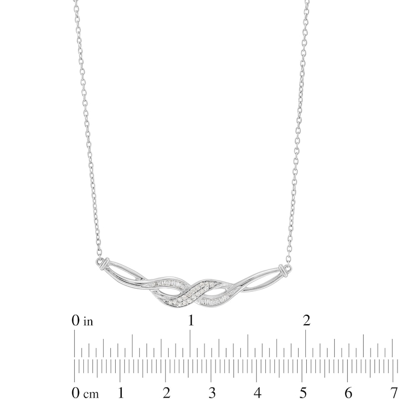 Main Image 3 of 1/5 CT. T.W. Baguette and Round Diamond Infinity Twist Necklace in Sterling Silver