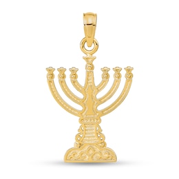 Menorah with Scrollwork Necklace Charm in Solid 14K Gold