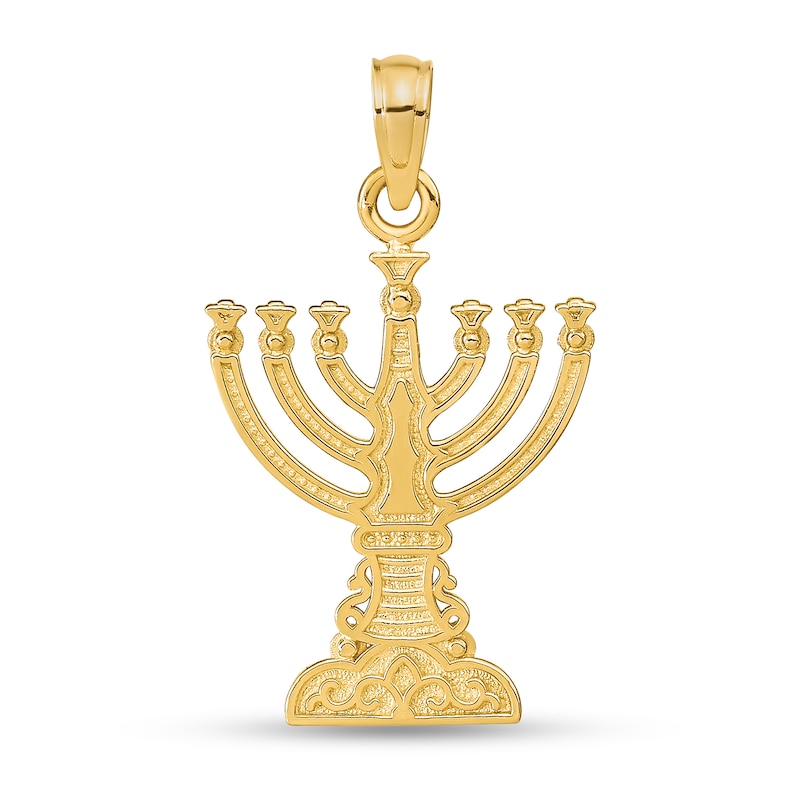 Main Image 1 of Menorah with Scrollwork Necklace Charm in Solid 14K Gold