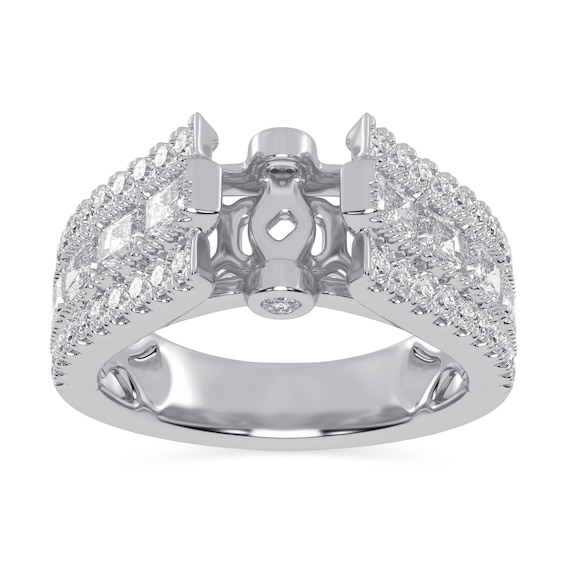 1-3/4 CT. T.w. Round and Emerald-Cut Certified Lab-Grown Diamond Triple Row Semi Mount in 14K White Gold (F/Vs2)
