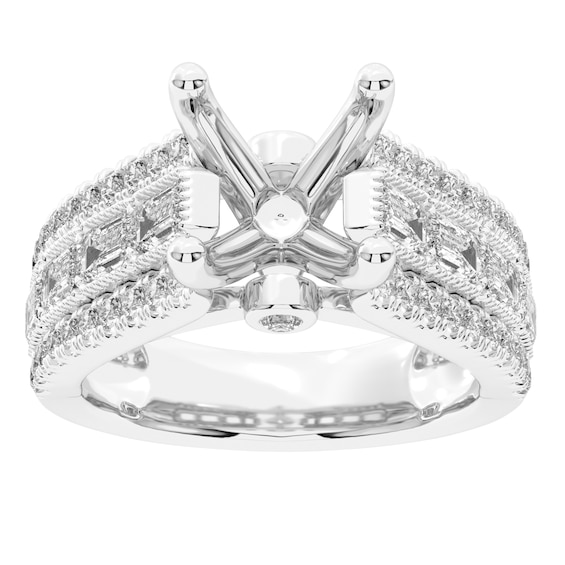 1-3/4 CT. T.w. Round and Emerald-Cut Certified Lab-Grown Diamond Triple Row Semi Mount in 14K White Gold (F/Vs2)