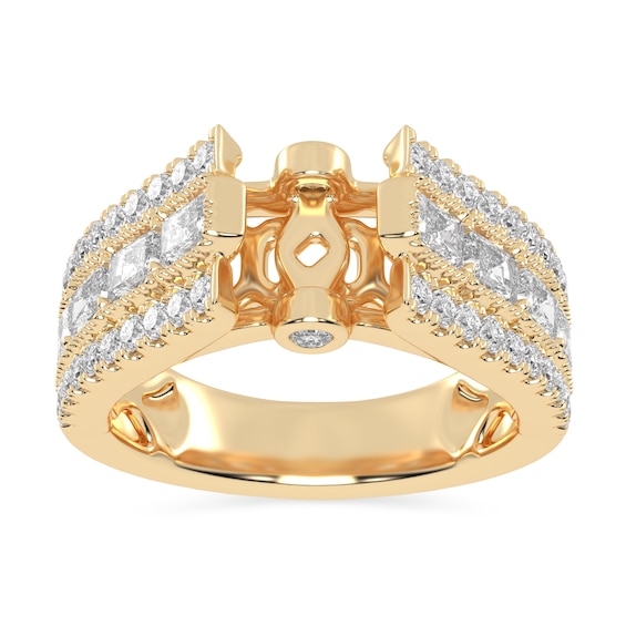 1-3/4 CT. T.w. Round and Emerald-Cut Certified Lab-Grown Diamond Triple Row Semi Mount in 14K Gold (F/Vs2)