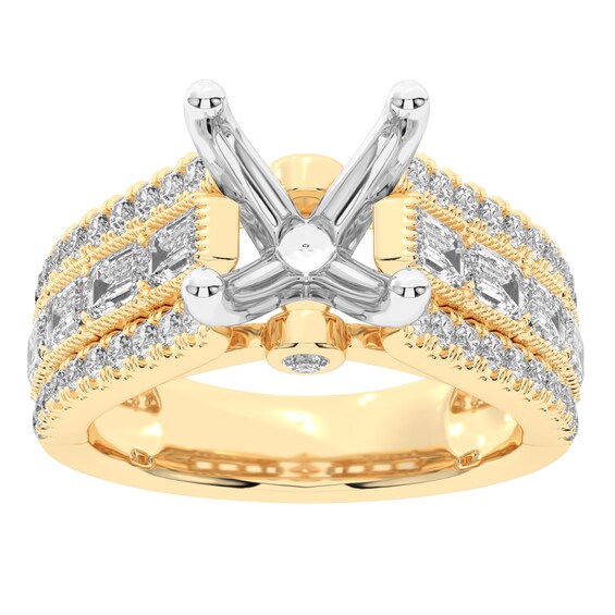 1-3/4 CT. T.w. Round and Emerald-Cut Certified Lab-Grown Diamond Triple Row Semi Mount in 14K Gold (F/Vs2)