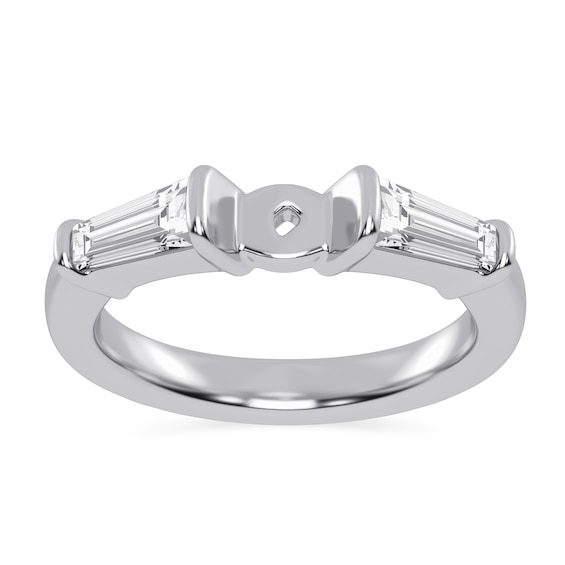 5/8 CT. T.w. Baguette Certified Lab-Grown Diamond Three Stone Semi Mount in 14K White Gold (F/Vs2)