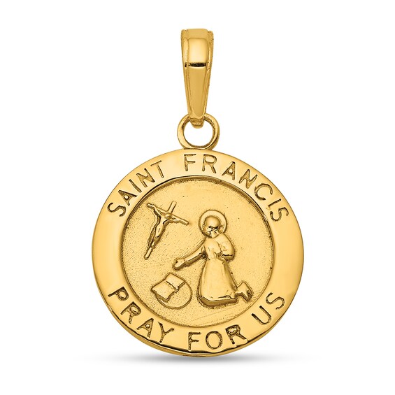 "Saint Francis Pray for Us" Medal Necklace Charm in Solid 14K Gold