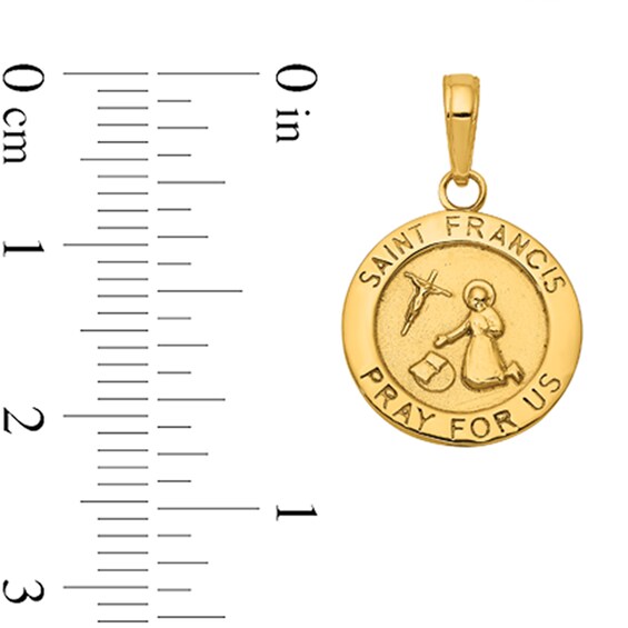 "Saint Francis Pray for Us" Medal Necklace Charm in Solid 14K Gold