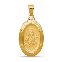 Saint Theresa Oval Medal Necklace Charm in Solid 14K Gold