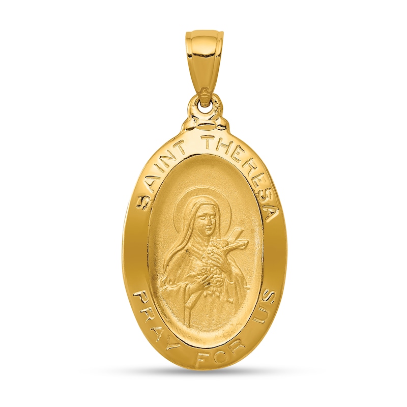 Main Image 1 of Saint Theresa Oval Medal Necklace Charm in Solid 14K Gold