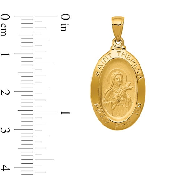Saint Theresa Oval Medal Necklace Charm in Solid 14K Gold