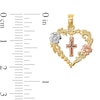 Thumbnail Image 2 of Floral Heart Necklace Charm with Cross Dangle in Solid 14K Tri-Tone Gold