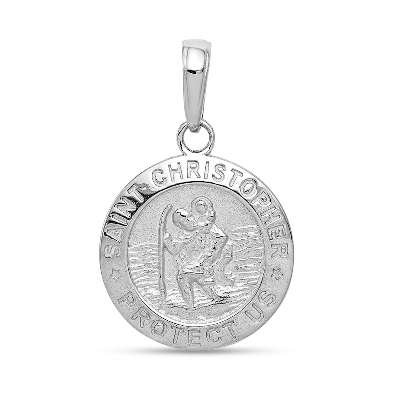 Main Image 1 of Saint Christopher Protect Us Medal Necklace Charm in Solid 14K White Gold