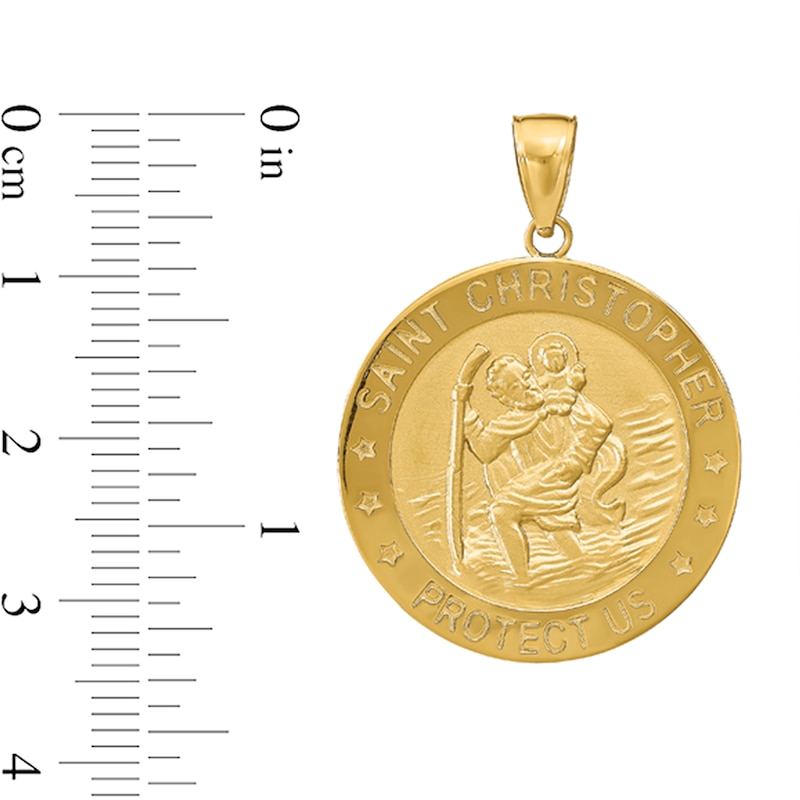Main Image 2 of Saint Christopher Protect Us Medal Necklace Charm in Solid 14K Gold