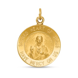 Sacred Heart of Jesus Have Mercy on Us Medal Charm in Solid 14K Gold