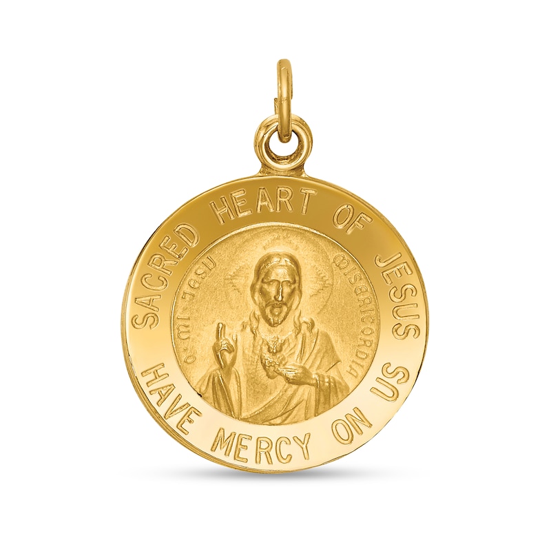 Main Image 1 of Sacred Heart of Jesus Have Mercy on Us Medal Charm in Solid 14K Gold