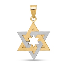 Star of David Necklace Charm in Solid 14K Two-Tone Gold