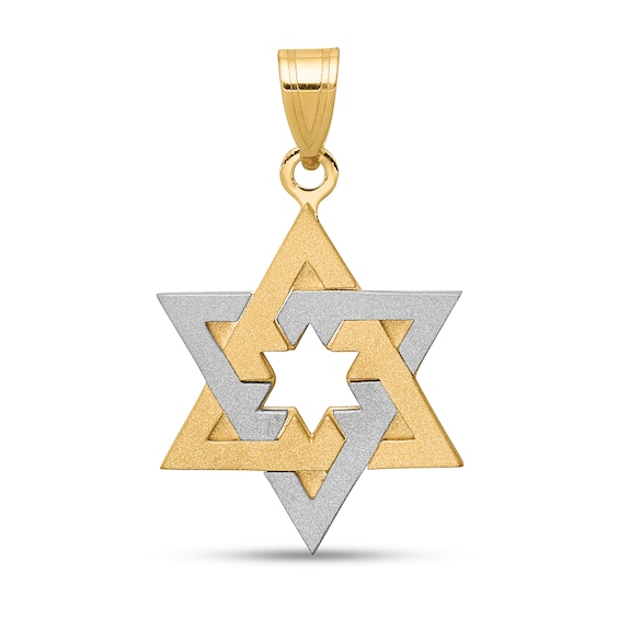 Star of David Necklace Charm in Solid 14K Two-Tone Gold
