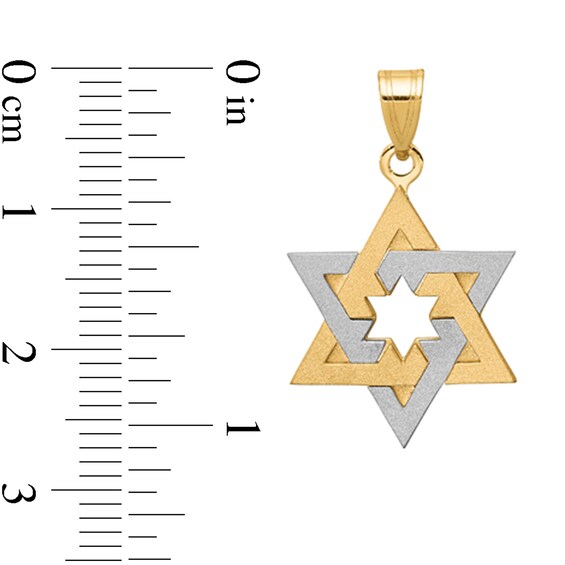 Star of David Necklace Charm in Solid 14K Two-Tone Gold