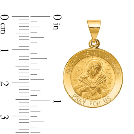 Sacred Heart of Mary Pray for Us Medal Necklace Charm in Hollow 14K Gold