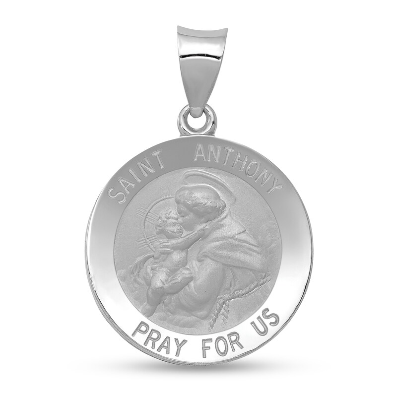 Main Image 1 of Saint Anthony Pray for Us Medal Necklace Charm in Hollow 14K White Gold
