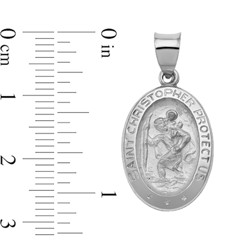 Main Image 2 of Saint Christopher Protect Us Oval Medal Necklace Charm in Hollow 14K White Gold