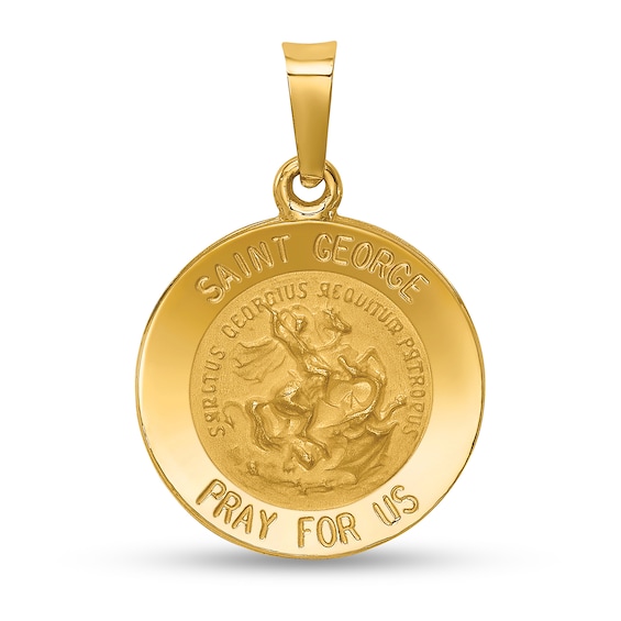 Saint George Pray for Us Medal Necklace Charm in Hollow 14K Gold