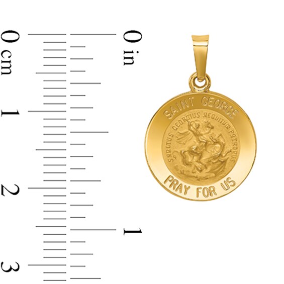 Saint George Pray for Us Medal Necklace Charm in Hollow 14K Gold