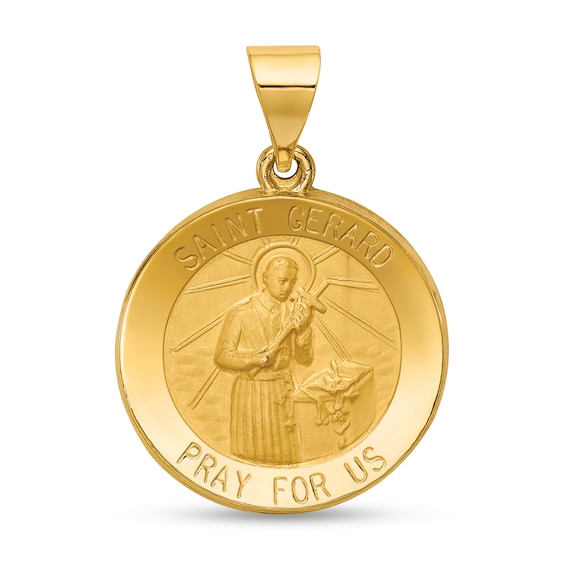 Saint Gerard Pray for Us Medal Necklace Charm in Hollow 14K Gold