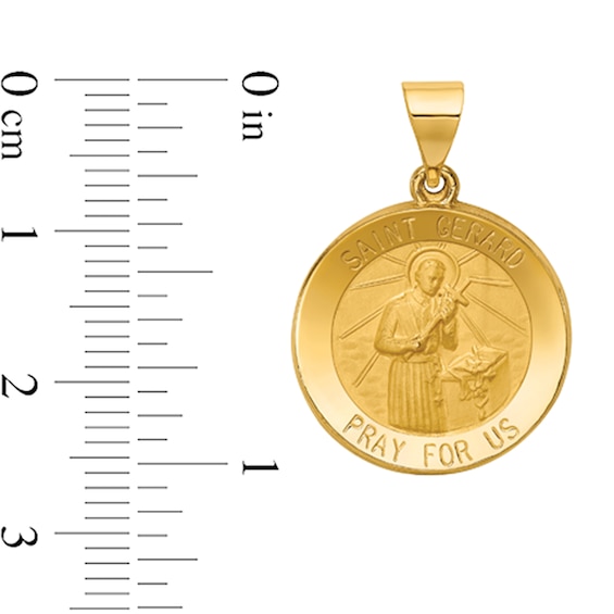 Saint Gerard Pray for Us Medal Necklace Charm in Hollow 14K Gold