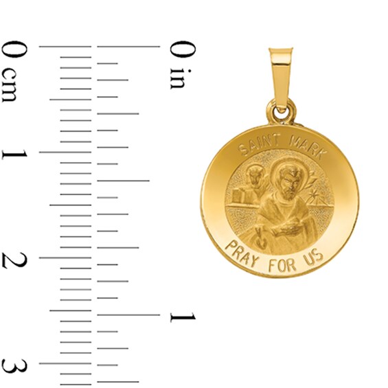 Saint Mark Pray for Us Medal Necklace Charm in Hollow 14K Gold