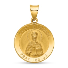 Saint Nicholas Pray for Us Medal Necklace Charm in Hollow 14K Gold