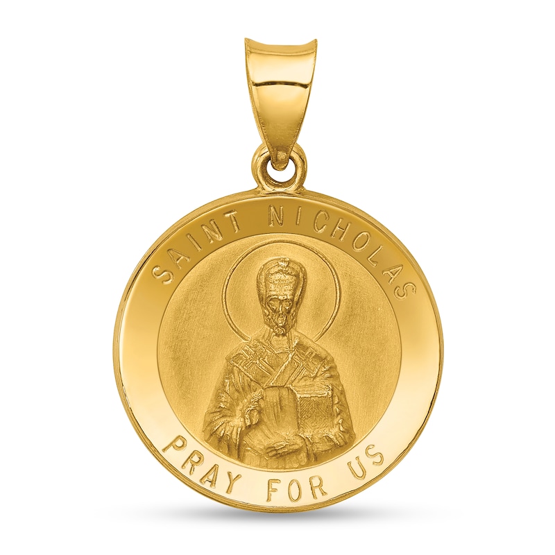 Main Image 1 of Saint Nicholas Pray for Us Medal Necklace Charm in Hollow 14K Gold