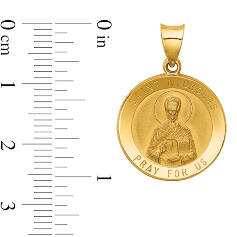 Main Image 2 of Saint Nicholas Pray for Us Medal Necklace Charm in Hollow 14K Gold