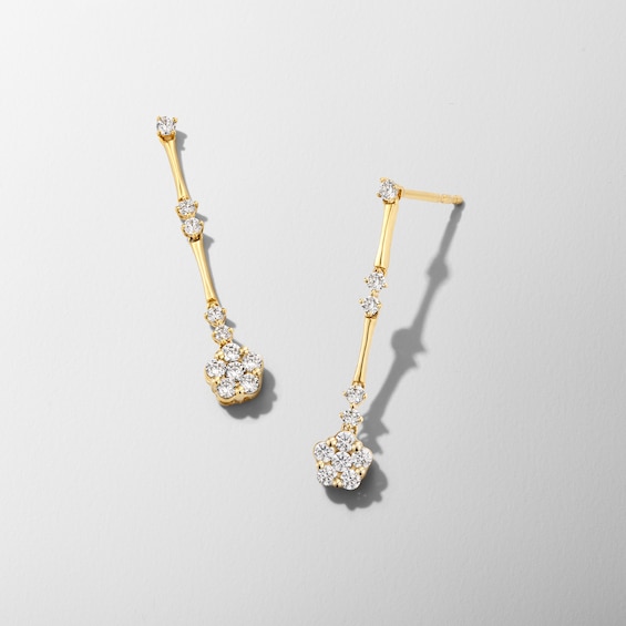 1/2 CT. T.w. Multi-Diamond Flower Linear Drop Earrings in 10K Gold