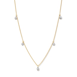 1/4 CT. T.W. Pear-Shaped and Round Diamond Station Dangle Necklace in 10K Gold