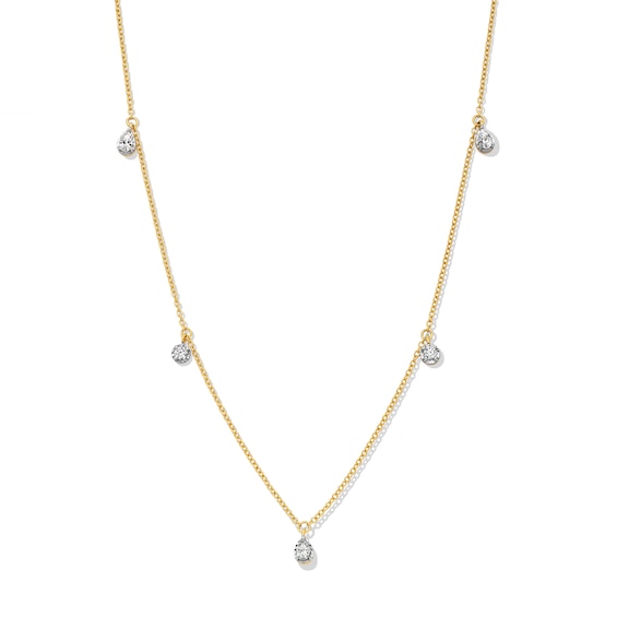 1/4 CT. T.w. Pear-Shaped and Round Diamond Station Dangle Necklace in 10K Gold