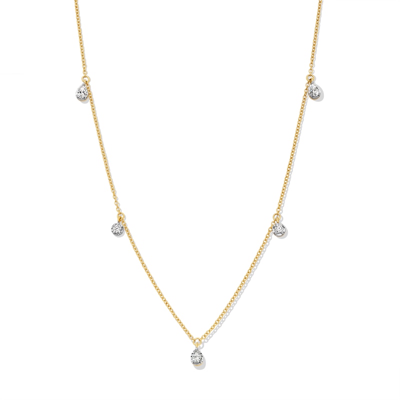 Main Image 1 of 1/4 CT. T.W. Pear-Shaped and Round Diamond Station Dangle Necklace in 10K Gold