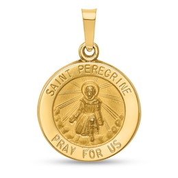 Saint Peregrine Pray for Us Medal Necklace Charm in Hollow 14K Gold
