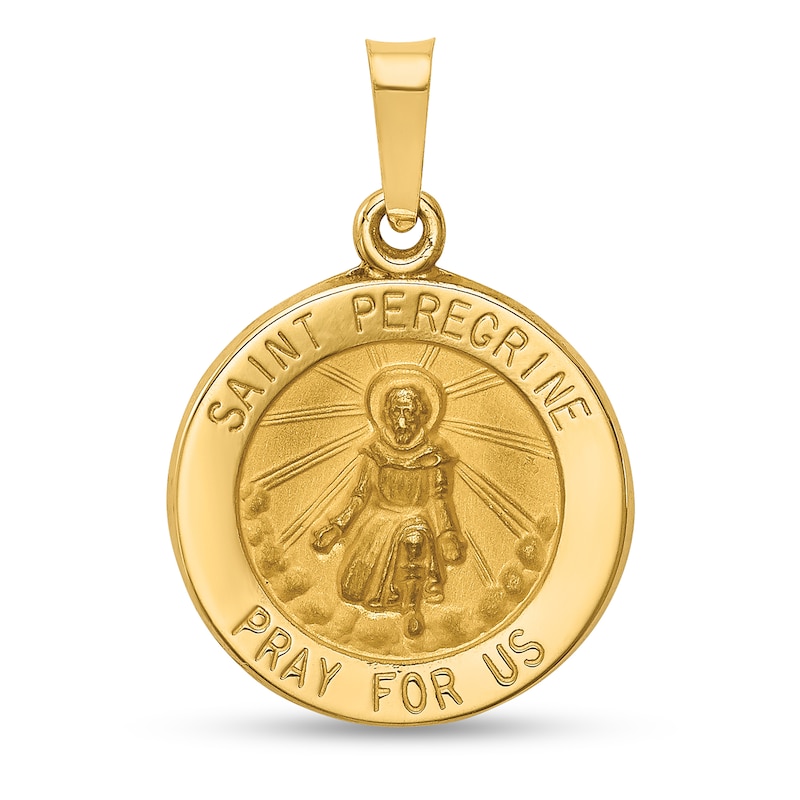 Main Image 1 of Saint Peregrine Pray for Us Medal Necklace Charm in Hollow 14K Gold